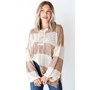 SALE! FANTASTIC FAWN Clothing Ivory and Taupe Light Pullover Sweater Striped